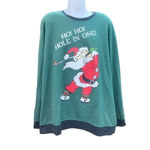 Holiday Fun Fleece Mens 4XB Green Ugly Christmas Sweatshirt LS Golfing Santa